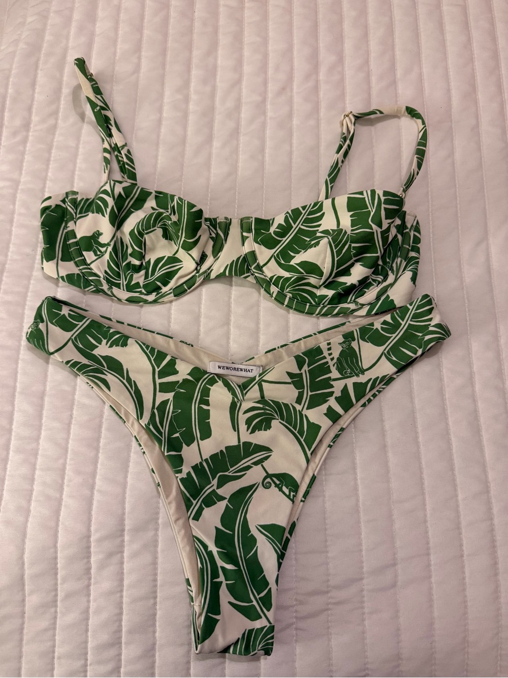 WeWoreWhat Cream and Green Tropical Leaf Bikini